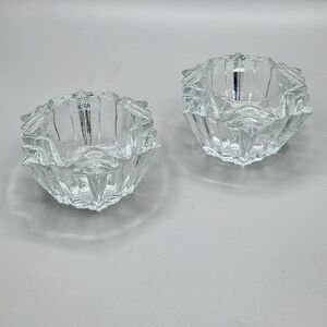 2 Cut Glass Votive Candle Tea Light Holders 2" H 3 1/2" W Hexagon Clear Heavy